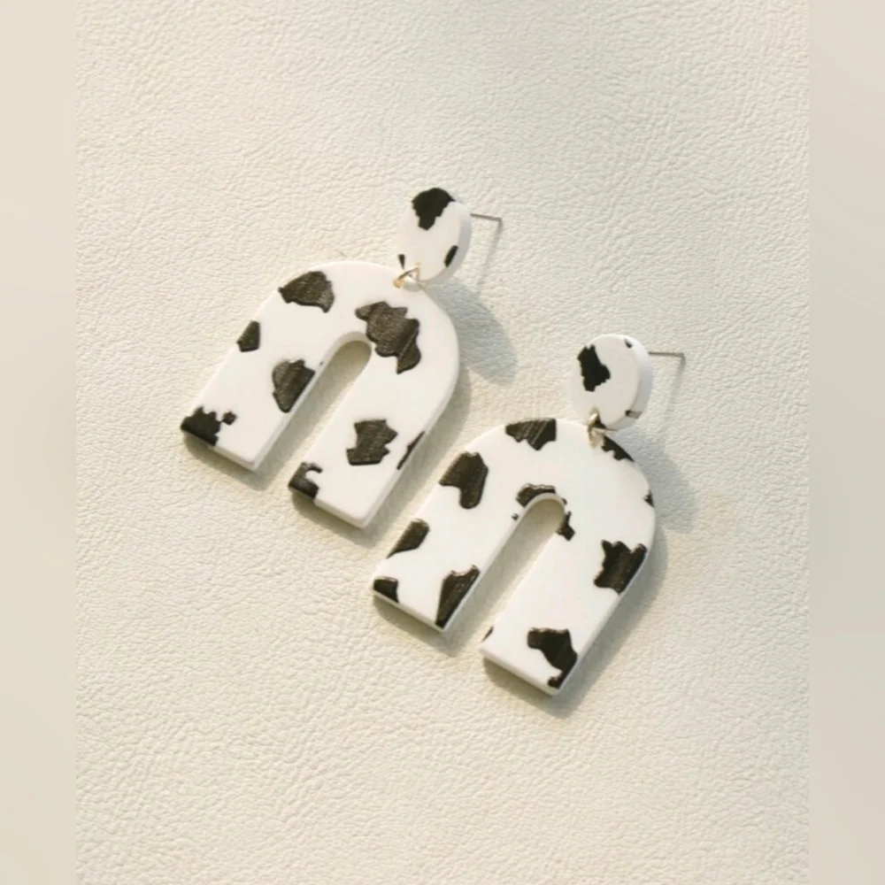 Western Cow Print Black and White Arch Earrings